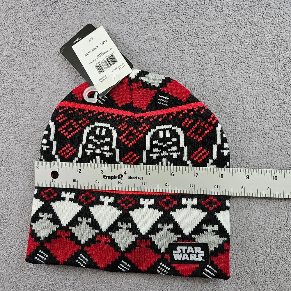 Star Wars Beanie‎ Hat Youth OS Black Fair Isle Knitted Darth Vader Winter Warm